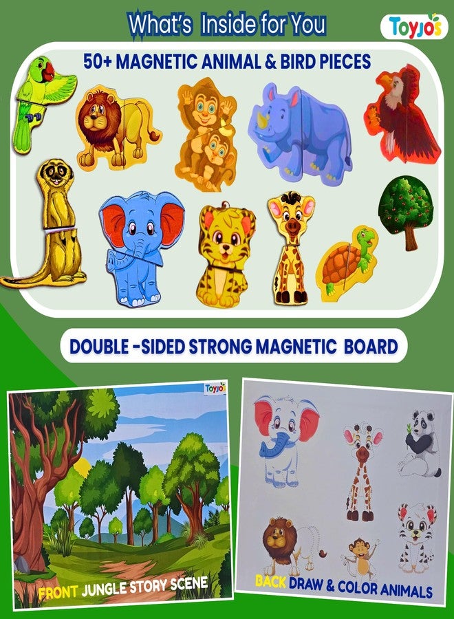 TOYJOS Wooden Magnetic Wild Animal Puzzle for Kids | 50+ Pieces Strong Magnetic Jigsaw with Wooden Board | Educational Learning Toy for Boys-Girls (Multicolor, Ages 2-7 Years) - Image 2